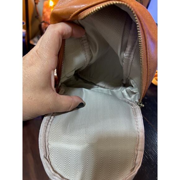 Crossbody Sling Daypack Satchel S Bag Brown Faux Leather Thick Strap Boho 8x5 - Picture 8 of 9